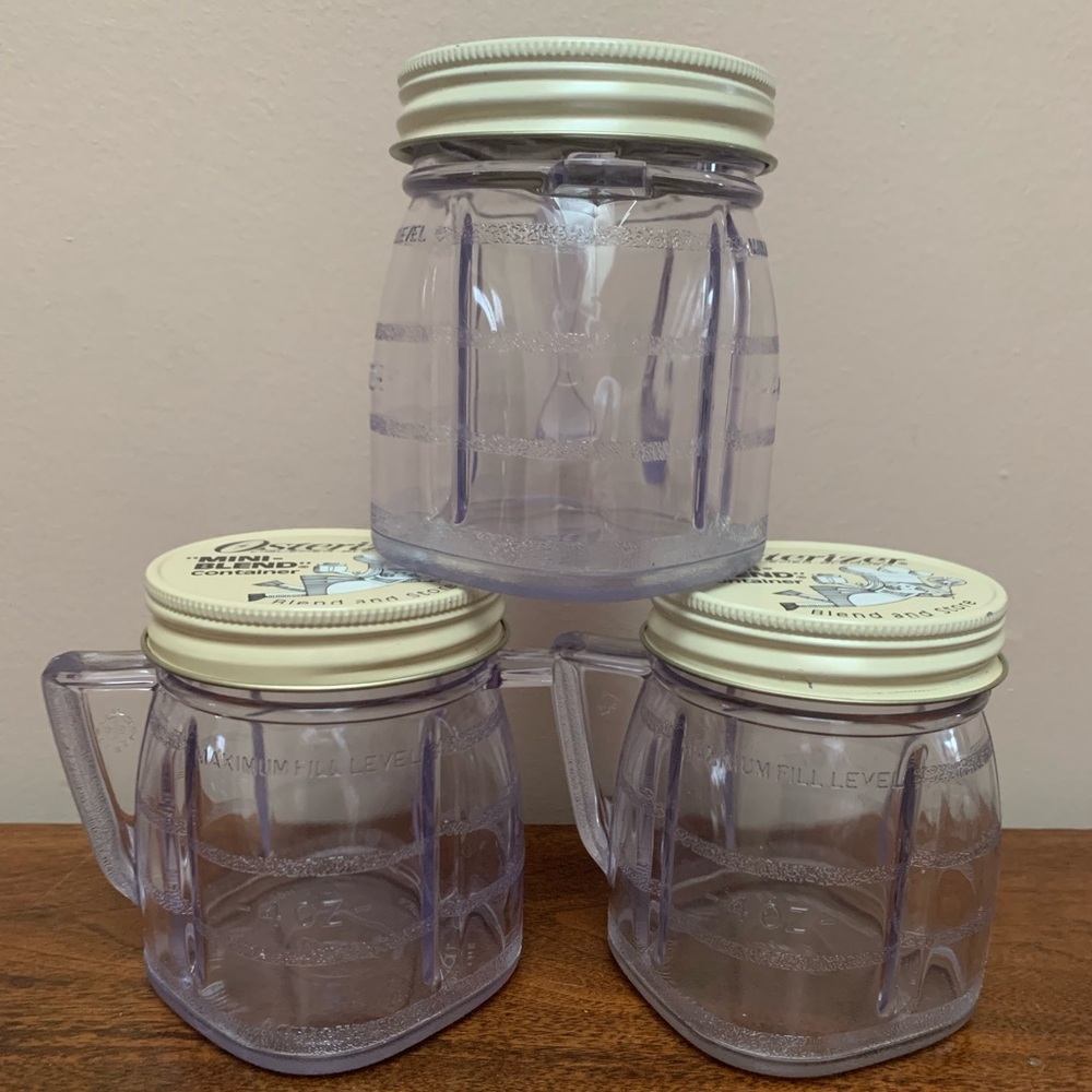 Set of Three Mini Blend Containers for Osterizer Blender & Kitchen Center.